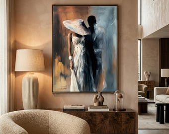 Abstract Couple Canvas Art: Romantic Bedroom Wall Decor