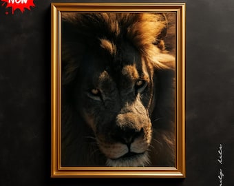 Majestic Lion Portrait - Digital Download, Powerful Lion Wall Art, Wildlife Photography for Home Decor