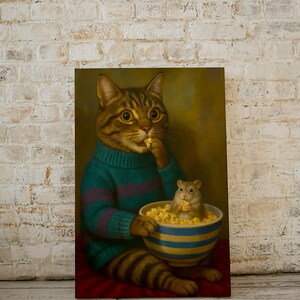 Mouse sitting in popcorn bowl – whimsical animal portrait