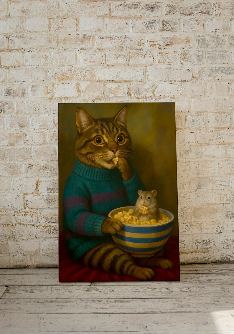 Mouse sitting in popcorn bowl – whimsical animal portrait