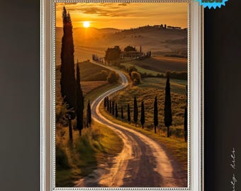 Tuscany Sunset Wall Art, Italian Countryside Landscape Print, Digital Download