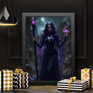 Dark Sorceress Fantasy Art Poster – Premium Satin Paper Wall Decor for Gothic Interiors