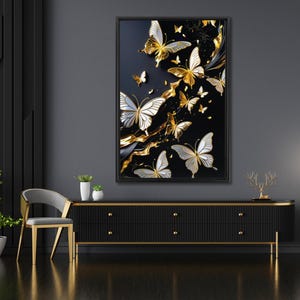 Tela con farfalla dorata incorniciata: decorazione murale metallica 3D