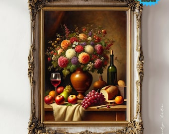 Impresión digital de naturaleza muerta / Arte mural generado por IA / Descarga instantánea para decoración del hogar