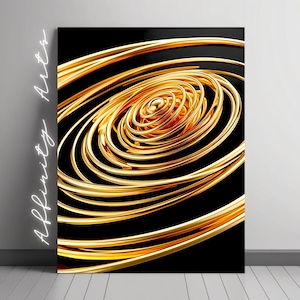 Gold Spiral Abstract Art Print: Modern 3D Wall Decor (Digital Download)