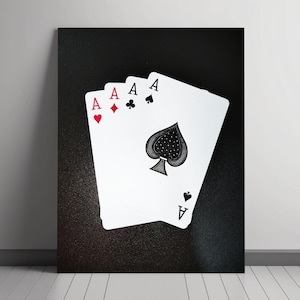 Playing Cards Wall Art - Four Aces Poker Print - Ace of Spades Art, Card Game Decor, Casino Wall Poster Digital Download