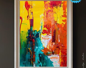 Abstract Acrylic Wall Art, Vibrant Brushstroke Print, Contemporary Decor