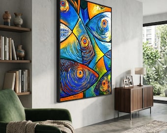 Abstrakte Fische: Bunte maritime Wandbilder (Digitaler Download)