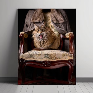 Vintage Cat Portrait - Aristocratic Cat in Armchair Art Print, Funny Cat Digital Download