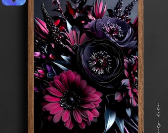 抽象的な花のデジタルアート - 雨のガラスの背後にある鮮やかな花、高