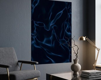 Moody Abstract Printable Art, Dark Blue Fluid Motion Wall Decor, Instant Download