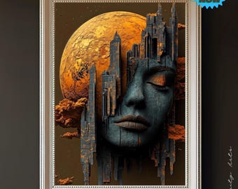 Cyberpunk Mars Cityscape Art Print: Surreal Sci-Fi AI Portrait (Digital Download)