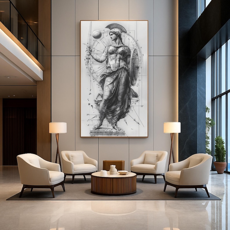 Athena 'Architecture of Power' AI Art Print: Modern Wall Decor (Digital Download) image 1