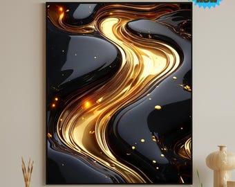 Black and Gold Abstract Art: Modern Metallic Swirl (Digital Download)