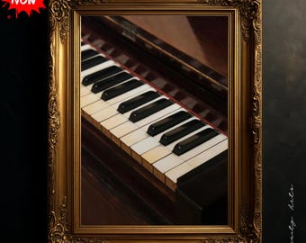 Cuadro decorativo de piano, lámina con teclas de piano vintage, decoración para estudio musical.