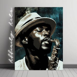 Jazz Saxophone Wall Art - Soulful Musician Portrait Digital Download - Jazz Music Decor, Sax Player Artwork, Printable Jazz Poster