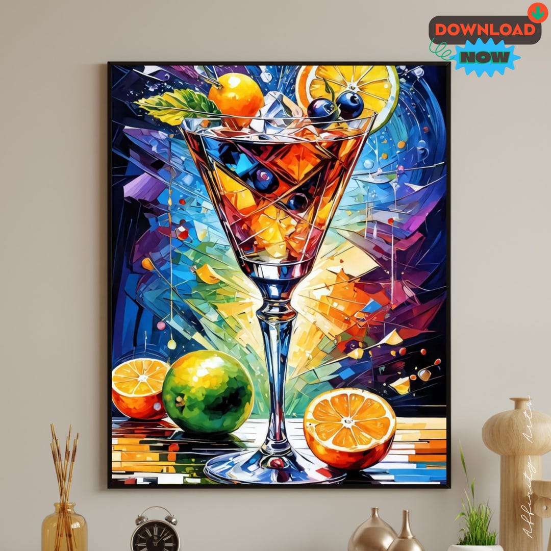 Colorful Cocktail Art Print – Abstract Fruit Drink Wall Decor, Vibrant ...