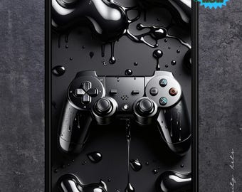 Black Drip Gaming Controller Art: Futuristic Cyberpunk Decor (Digital Download)
