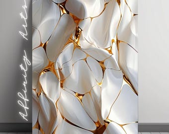 Modern Abstract Art Print - Gold and White Fluid Design, Luxury Digital Wall Art, Minimalist Home Decor, High-Resolution Download