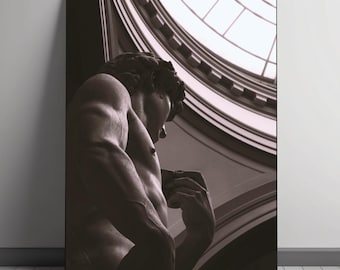 Classical Art Print of David Statue in Sepia Tones – Renaissance Sculpture Photography, Minimalist Wall Decor