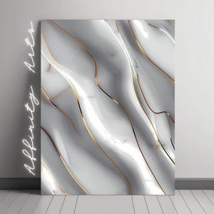 Abstract Marble Wall Art Digital Download, Gold and White Fluid Texture, Luxury Modern Printable Decor