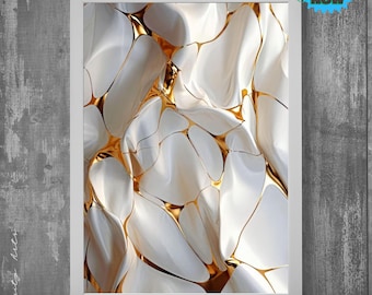 Gold and White Abstract Art Print: Modern Fluid Design (Digital Download)