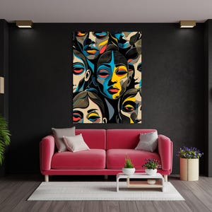 Abstrakt Bunt Gesicht: Moderne Pop Art Leinwand Druck