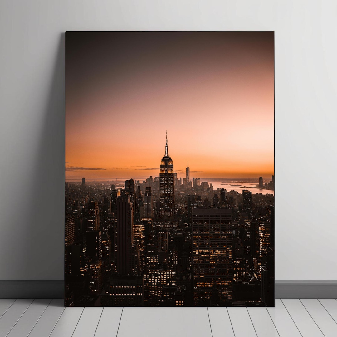 New York Skyline at Sunset - Digital Wall Art, Empire State Building ...