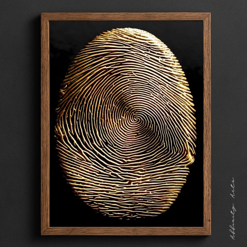 Gold Biometric Art Print, Abstract Fingerprint Wall Decor, Luxury ...