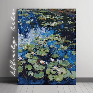 Water Lilies Digital Art, Monet-Style Pond Painting, Impressionist Wall Art, Nature Print, Tranquil Lake Decor, Instant Download