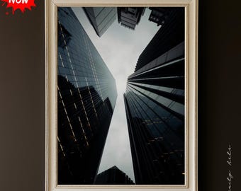 Skyscraper Wall Art, Futuristic Urban Skyline Print, Modern Architecture Decor