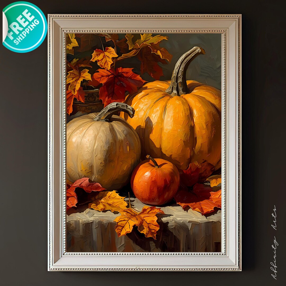 Rustic Autumn Pumpkin Still Life: Harvest Canvas or Satin Paper Print ...