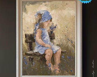 Lámina artística de "Niña impresionista con flores": Decoración texturizada para habitación infantil (descarga digital)