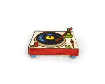 Record Player Wood Lapel Pin