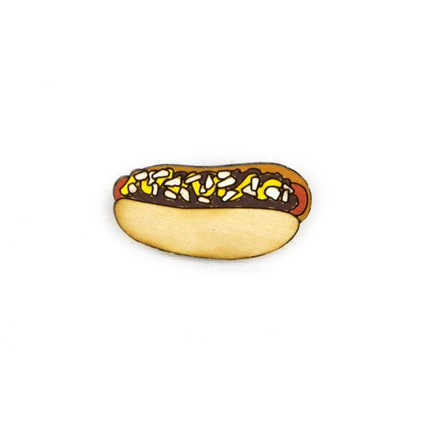 Coney / Chili Dog Wood Lapel Pin