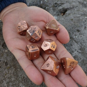 Set of 7 copper dice, copper gifts, DnD dice, d4, d6, d8, d10, d12,d20, d00, copper dice, board games, christmas gift, copper anniversary