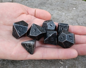 DnD dice, set of 7 dices, d4, d6, d8, d10, d12, d20, d00, metal dice, iron dice, board games,tabletop gaming,iron anniversary,christmas gift