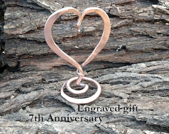 Copper gifts, forged copper heart, engraved gift, personalized gift, 7th anniversary gift, 7 year gifts, love sign, copper anniversary gifts