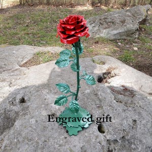 Forged rose, iron red rose, personalized iron rose, iron anniversary gift for her, 6th anniversary gift, wedding gift,handmade engraved gift