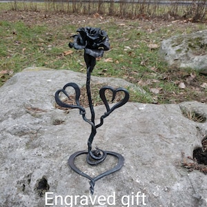 Iron anniversary gifts, 6th anniversary gift, personalized iron gift, iron hearts with roses, hand forged flower , 6 year gift, wedding gift