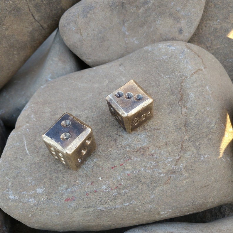 Set of 2 bronze dice, d6 dice, board games, tabletop gaming, dice games, bronze anniversary, Forged dices, 19 years, 8 years, gift for him image 4
