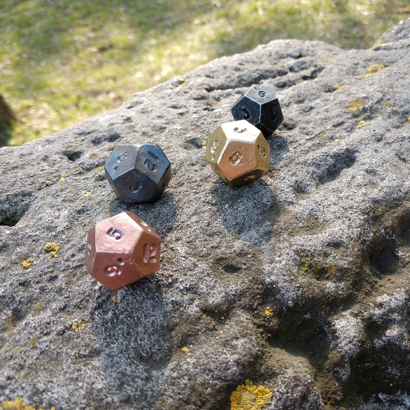 Set of 4 Metal Dice D12 Dice Bronze Dice Iron Etsy
