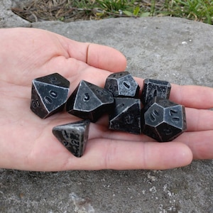 DnD dice, set of 7 dice, d4, d6, d8, d10, d12, d20, d00, metal dice, iron dice, board games, tabletop gaming,iron anniversary,christmas gift