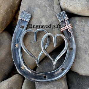 11th Anniversary gift, Stainless Steel horseshoe with hearts, Stainless Steel gift, Anniversary Steel, personalized gift, handmade horseshoe