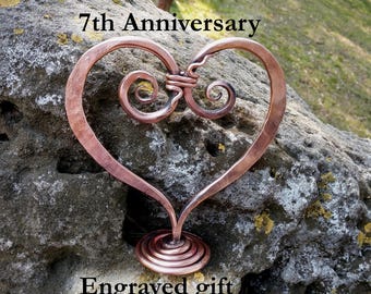 Copper forged heart, 7th anniversary gift, copper anniversary gifts, personalized copper gift, engraved copper gift, 7 year gifts,for couple