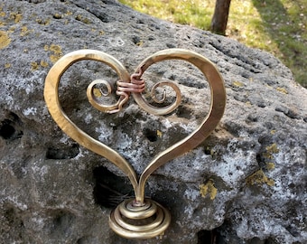 Escultura de corazón de bronce forjado, regalo de octavo aniversario