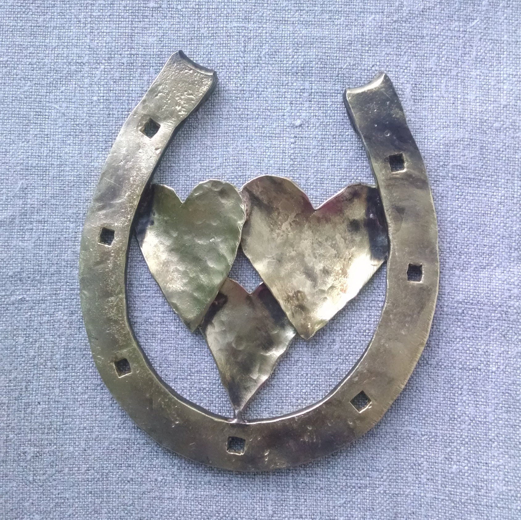 8th Anniversary Gift Bronze Horseshoe With 3 Hearts Bronze Etsy