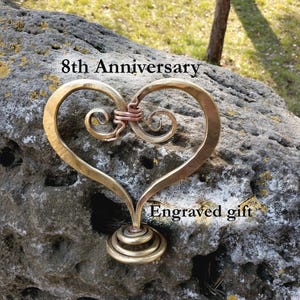 Brons gesmeed hart, 8e verjaardagscadeau, bronzen jubileumcadeaus, gepersonaliseerd bronzen cadeau, handgemaakt hart, 8 jaar cadeaus, bronzen cadeaus