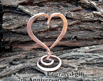Forged Copper Heart, Personalized 7th Anniversary Gift