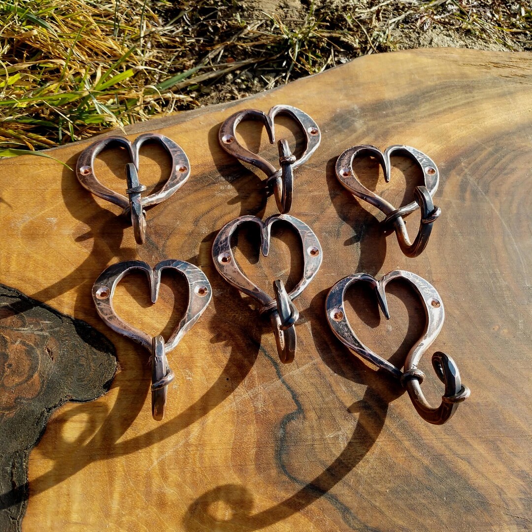 Copper Gift, Set of 6 Copper Wall Hooks, Clothes Hooks, Copper Hearts ...